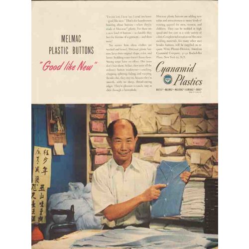american cyanamid company 1947 melmac plastic buttons new vintage ad