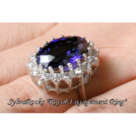 Created Blue Sapphire, 925 Sterling Silver Royal Engagement Ring, SR310