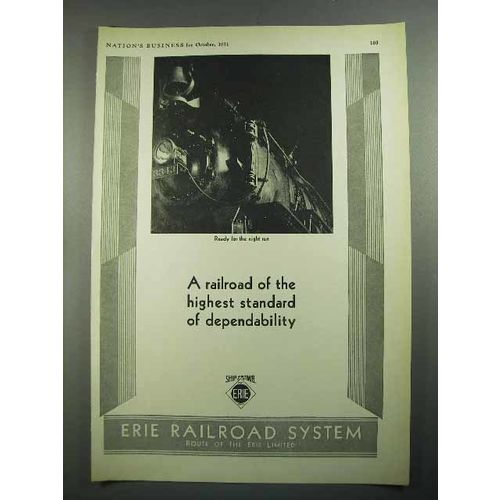 1931 Erie Railroad Ad - Highest Standard Dependability