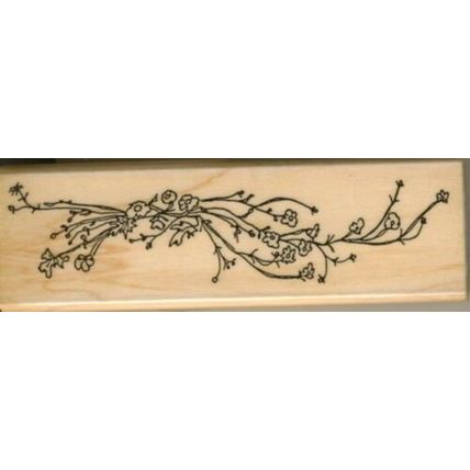 WATKINS 1 1/4" X 4 1/8" Mounted Wooden Rubber Stamp, FLORAL SPRAY