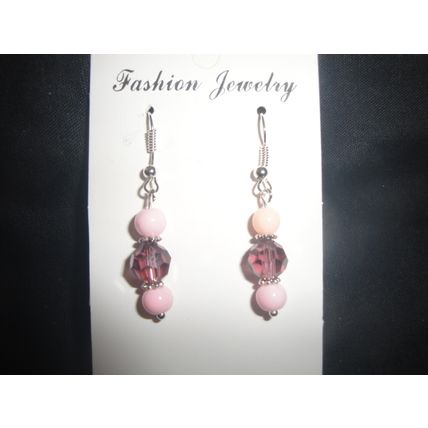 Vibrant pink with translucent purple short drop earrings