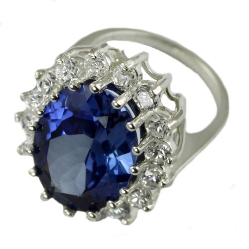 Created Blue Sapphire, 925 Sterling Silver Royal Engagement Ring, SR310