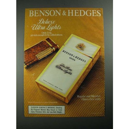 1987 Benson & Hedges De Luxe Ultra Lights Cigarettes Ad