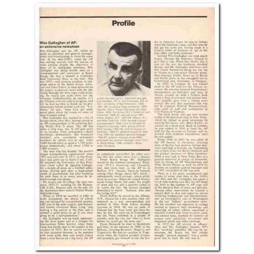 PROFILE 1973 James Wes Gallagher AP Associated Press vintage article