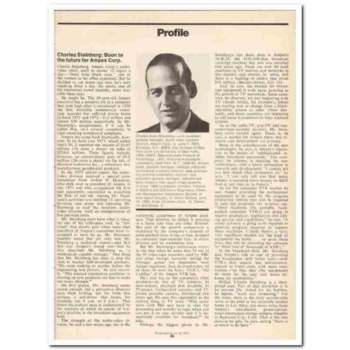PROFILE 1973 Charles Steinberg Ampex Corp audio video vintage article