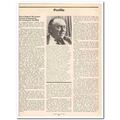 PROFILE 1973 Burns Nugent National Assoc Broadcasters vintage article