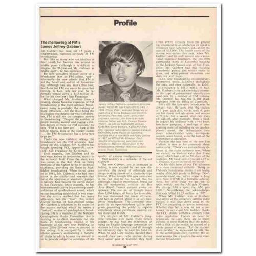 PROFILE 1973 James Jeffrey Gabbert KIOI FM radio media vintage article