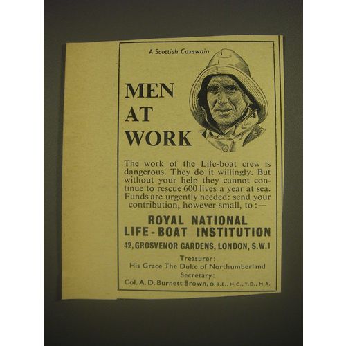 1958 Royal National life-boat Institution Ad - A Scottish Coxswain