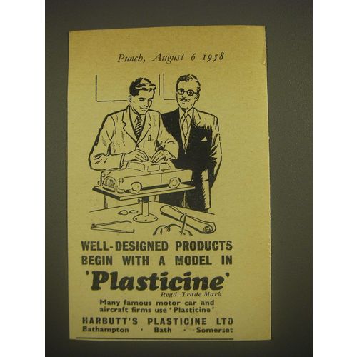 1958 Harbutt's Plasticine Ad - Well-designed products begin with a model