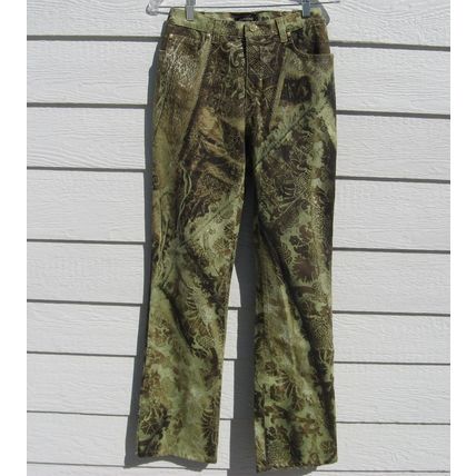 Roberto Cavalli Pants S Small Green Brown Printed Jeans 28 Waist Italy EUC