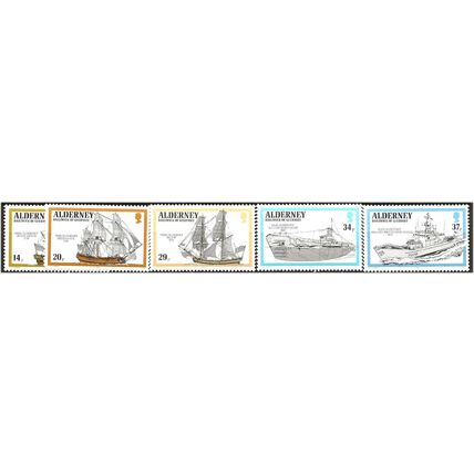 Alderney 1990 Royal Navy Ships Set A42-A46 Unmounted Mint . .. .