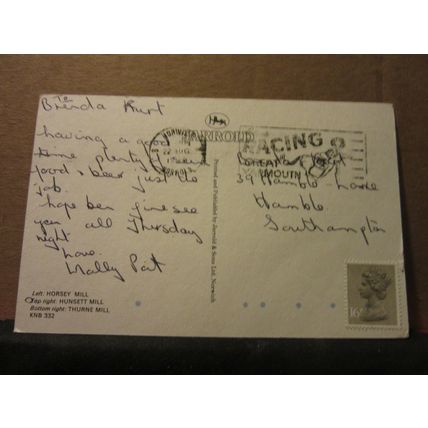 BROADLAND WINDMILLS, NORFOLK used postcard. 1988 pm . by Jarrold =