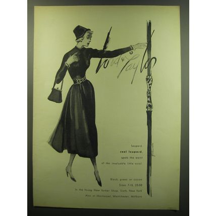 1949 Lord & Taylor Dress Ad - Leopard. Real Leopard, sports the waist