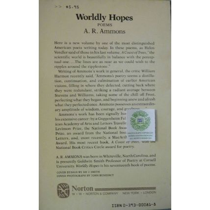 WORLDLY HOPES POEMS by A.R. AMMONS poetry chapbook