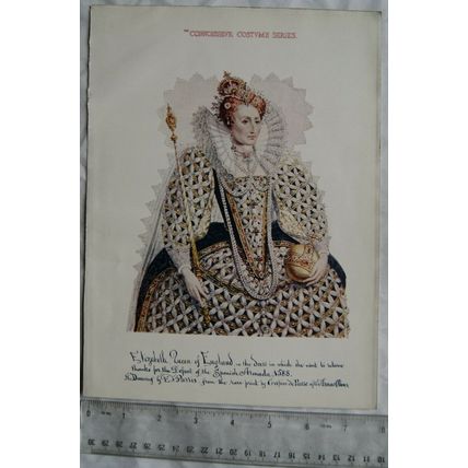 1902 illustration: Queen Elizabeth in dress thanks Defeat of Spanish Armada