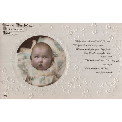 Startled Baby One Year Old Birthday Greetings WW1 Antique Postcard