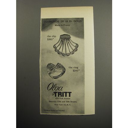 1957 Olga Tritt Jewelry Advertisement - Diamonds