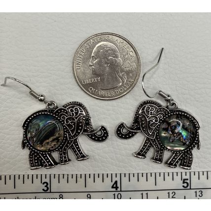 Elephant Earrings Abalone Center #962