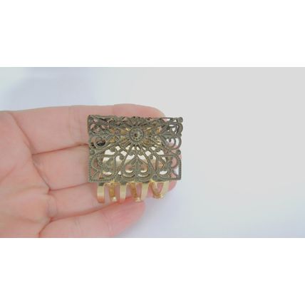 Small/medium gold and bronze metal filigree hair claw clip jaw clip