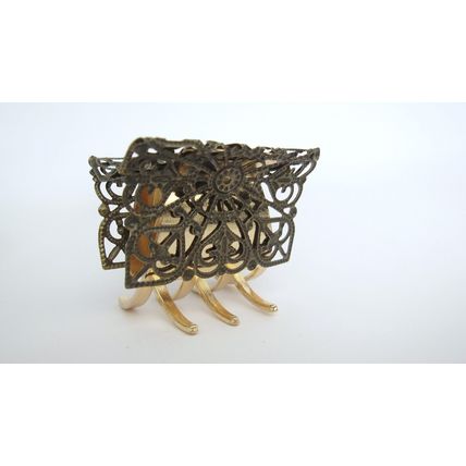Small/medium gold and bronze metal filigree hair claw clip jaw clip