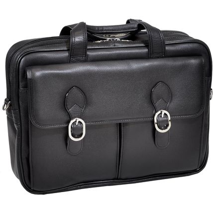 McKlein 15" Leather Double Compartment Laptop Briefcase-L Series (15735C)-BLACK