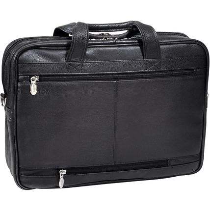 McKlein 15" Leather Double Compartment Laptop Briefcase-L Series (15735C)-BLACK