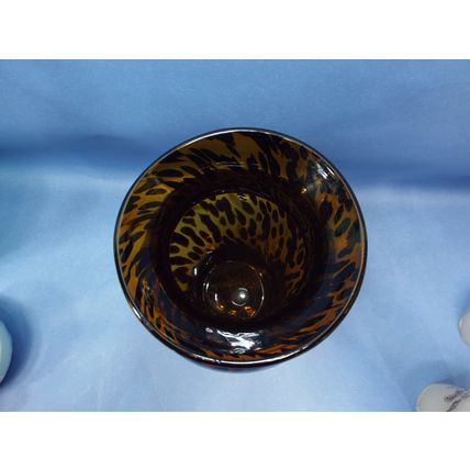Tall Vintage Hand Blown Art Glass Vase Tortoise Shell Polished Pontil.