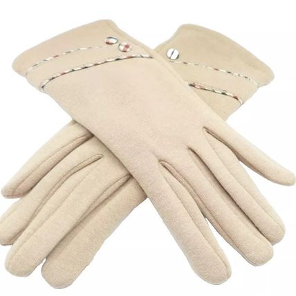 Ladies Gloves Cream with Button Detail 23.5 CM Clothing Accessory Warm Hands