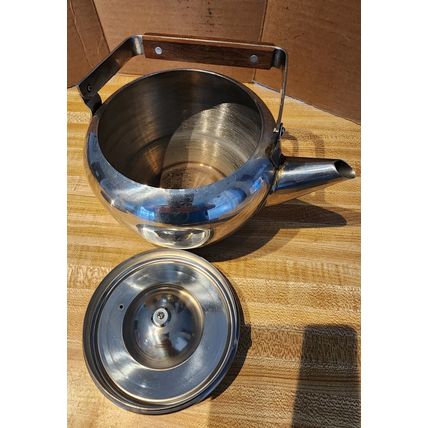 Vintage Metal Tea Pot with Wood Handle & Knob & Kromex Plate