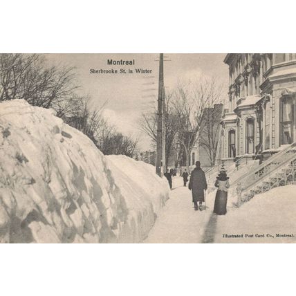 Sherbrooke Street In Winter Montreal Canada Old Postcard