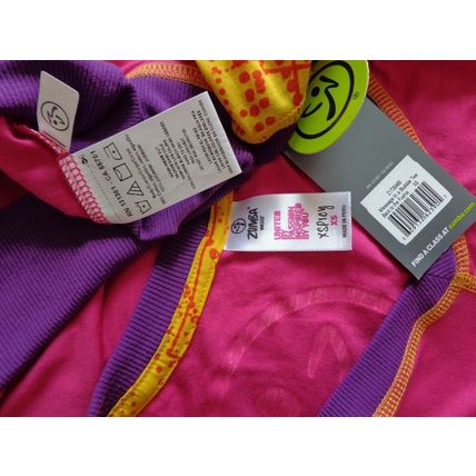 Zumba short sleeved V neck Tee Top Fuchsia Pink multi XS UK 8