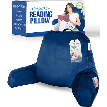 Comfortspa Reading Pillow for Bed Adult Size, Back Rest Pillow with Arms, Pocket