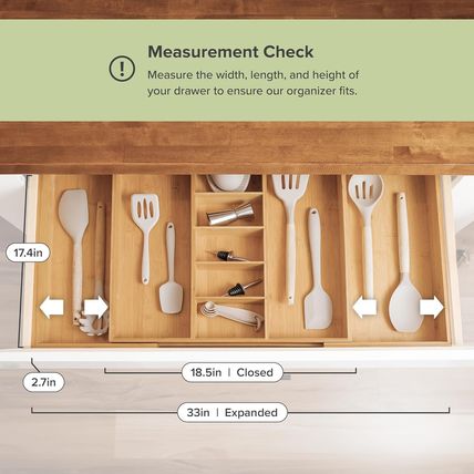 Adjustable Kitchen Drawer Organizer for Utensils and Junk, Food-Safe Contract Gr