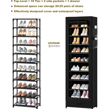Shoes Rack 10 Tier Tall Shoe Rack Narrow Shoe Rack with Storage Box,Fabric Cover
