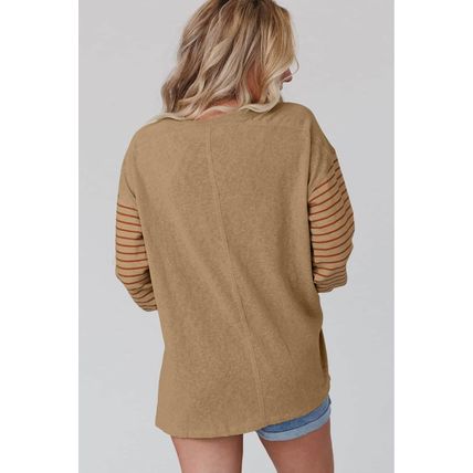 Flaxen Colorblock Striped Bishop Sleeve Top