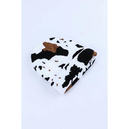 Black Cow Spots Printed Warm Beanie Hat