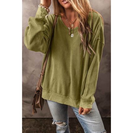 Jungle Green Textured Seamed Drop Sleeve Sweatshirt