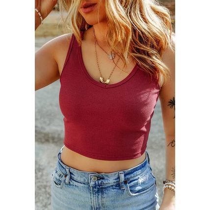 Racing Red Ribbed Knit Sheath Sleeveless Crop Top