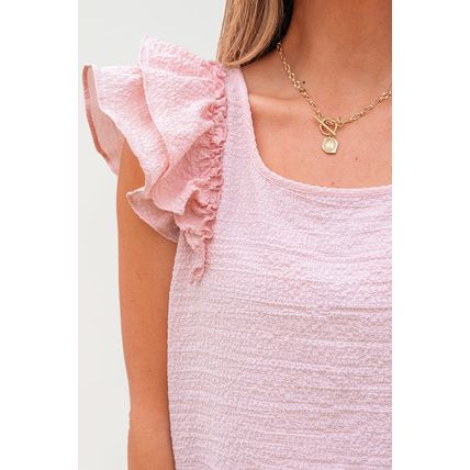 Gossamer Pink Textured Bow Knot Frilled Butterfly Sleeve Blouse