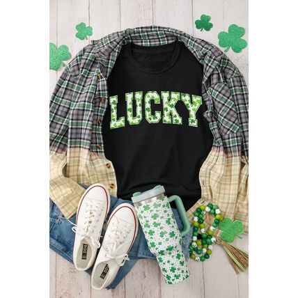 Black Clover LUCKY Letter Graphic St Patricks Day T Shirt