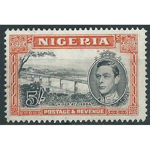 Nigeria 1948 SG59b 5/- Black & Orange Perf 14 Mounted Mint ....