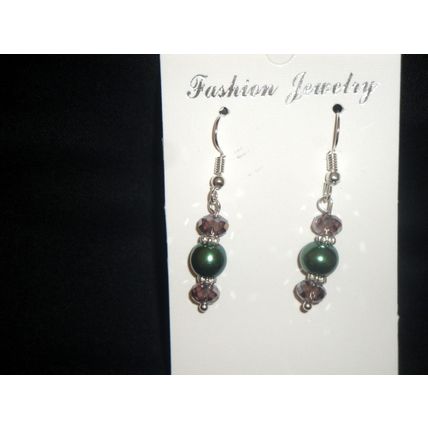 Fire polished purple & avocado green short drop earrings