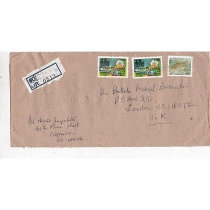 Sri Lanka Negombo to London UK Registered cover written VGC