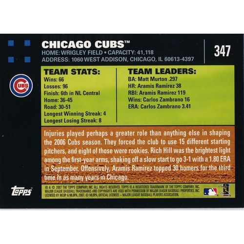 2007 Topps Baseball 347 Chicago Cubs