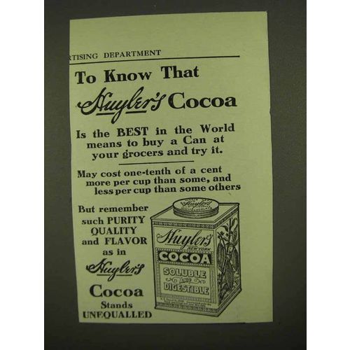 1909 Huyler's Cocoa Ad - The Best in The World