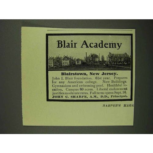 1908 Blair Academy Ad - Blairstown New Jersey
