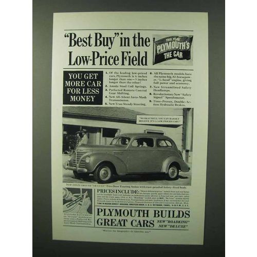 1939 Plymouth De Luxe Two-Door Touring Sedan Ad