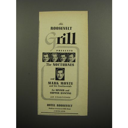1951 Hotel Roosevelt Ad - Roosevelt Grill presents the Nocturnes and Mark Monte