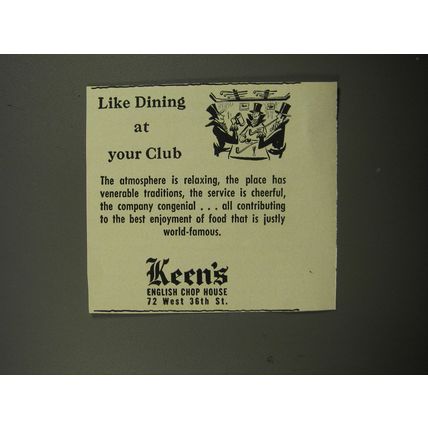 1951 Keen's English Chop House Ad - Like dining at your club