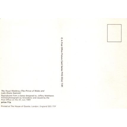 Postcard The Royal Wedding (Prince of Wales and Lady Diana Spencer) stamp